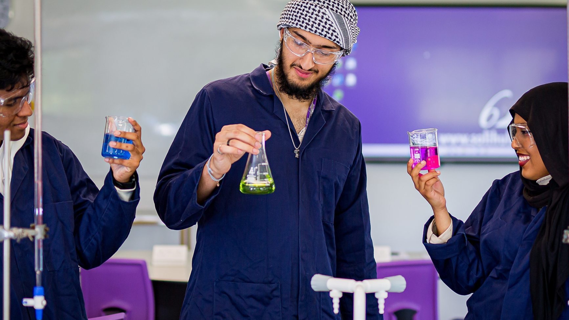 Students at Solihull Sixth Form College participate in a science experiment