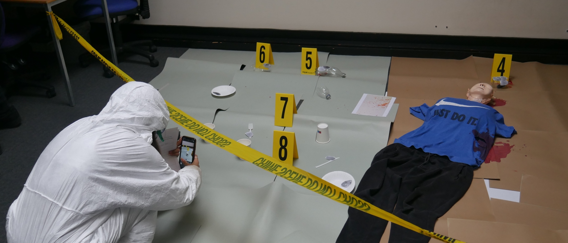 Students at Solihull Sixth Form College participate in a crime scene class in Criminology