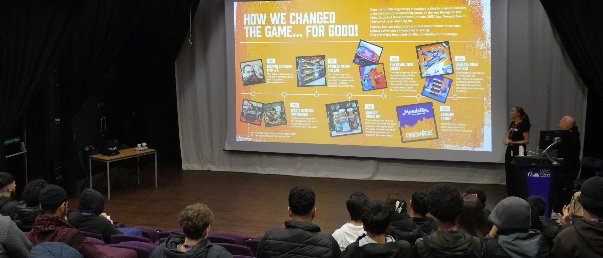 BTEC Business students at Solihull Sixth Form College attended a talk from nutrition brand Grenade in February 2026