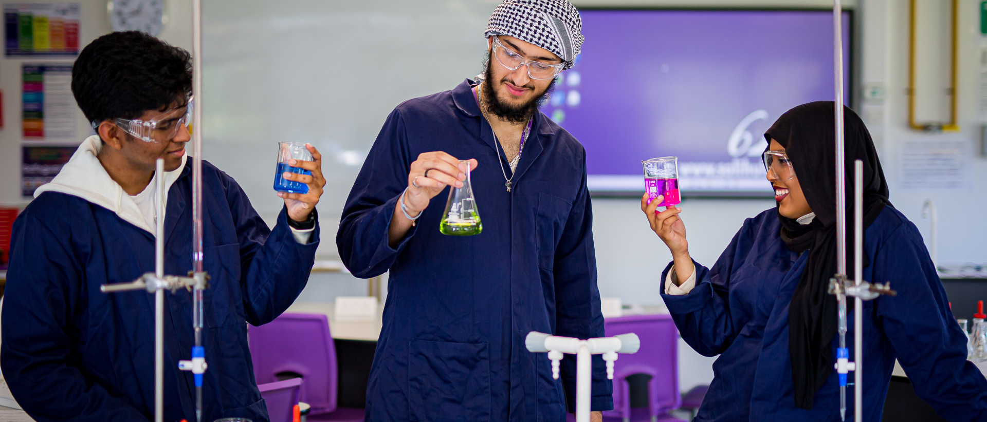Students at Solihull Sixth Form College participate in a science experiment
