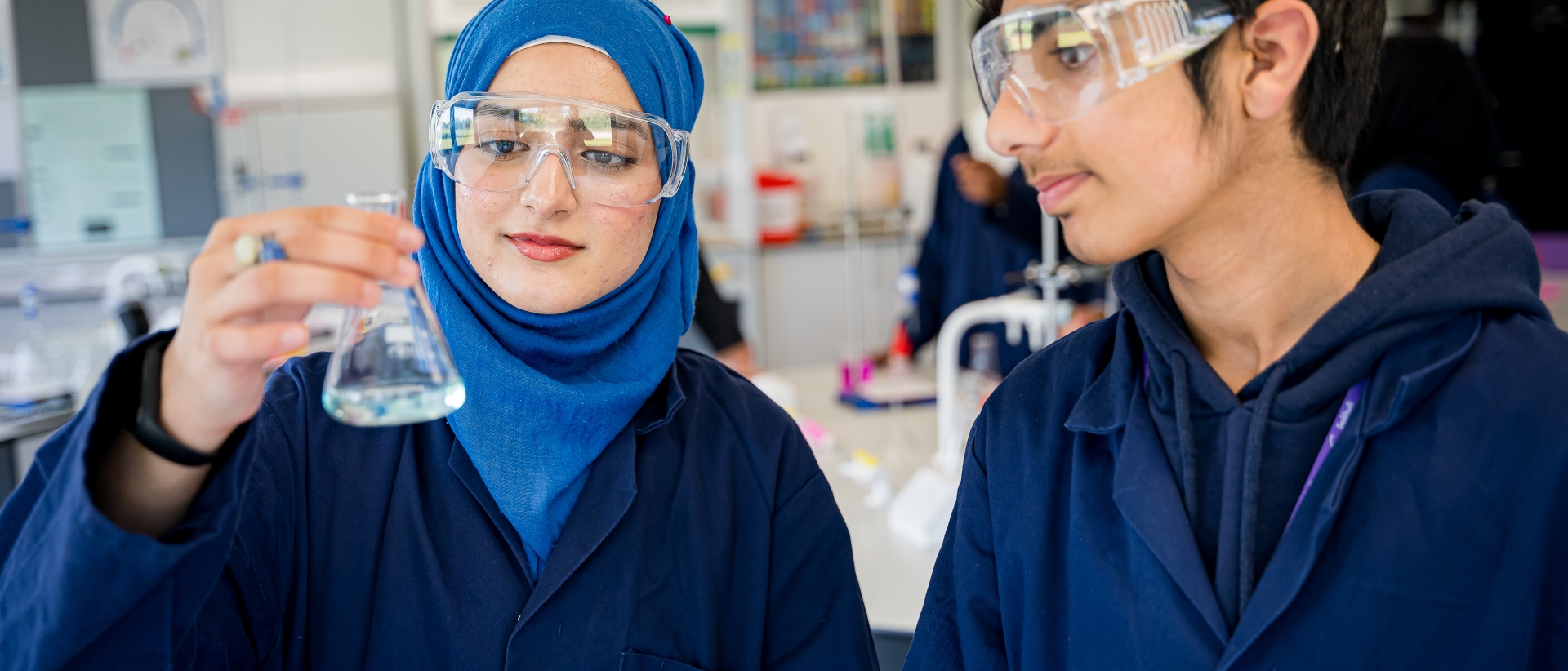 Students at Solihull Sixth Form College participate in a science experiment