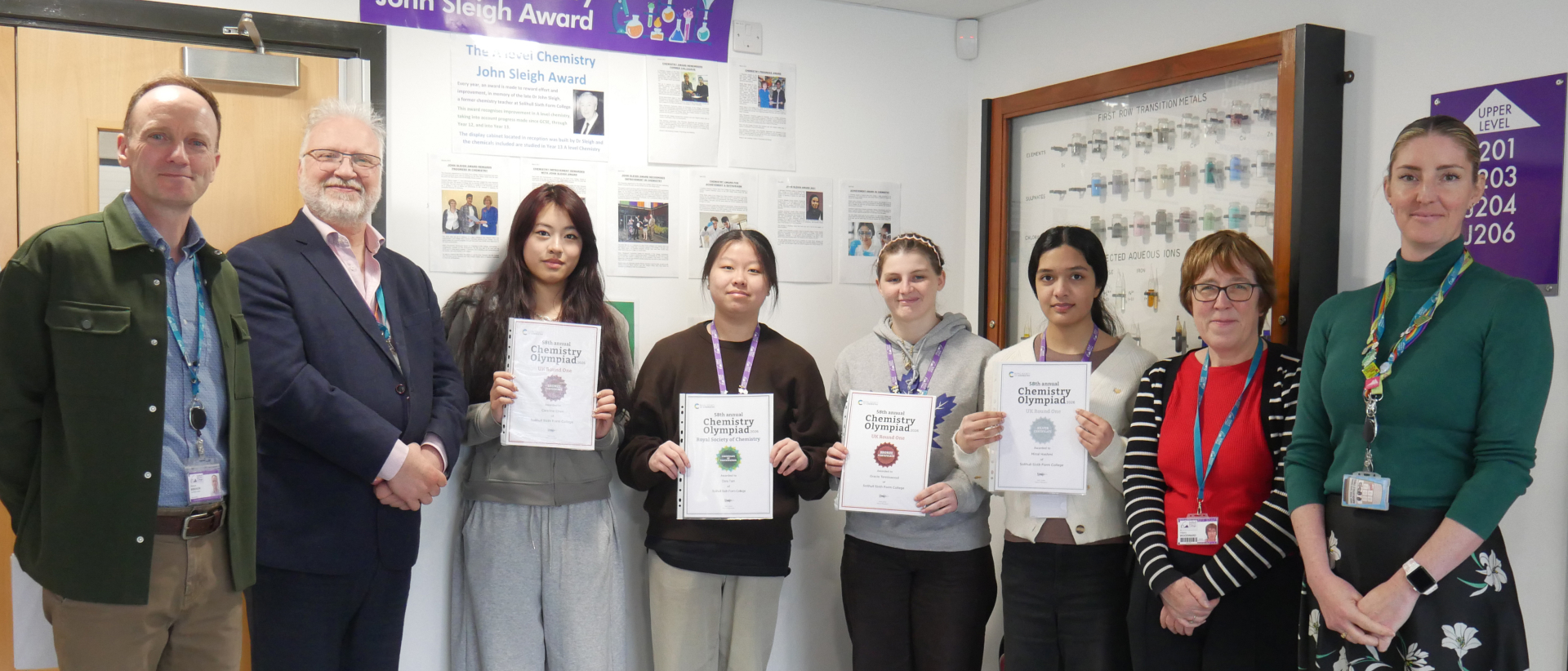 Chemistry students from Solihull Sixth Form College completed the Chemistry Olympiad and received their certificates from Principal Martin Sullivan