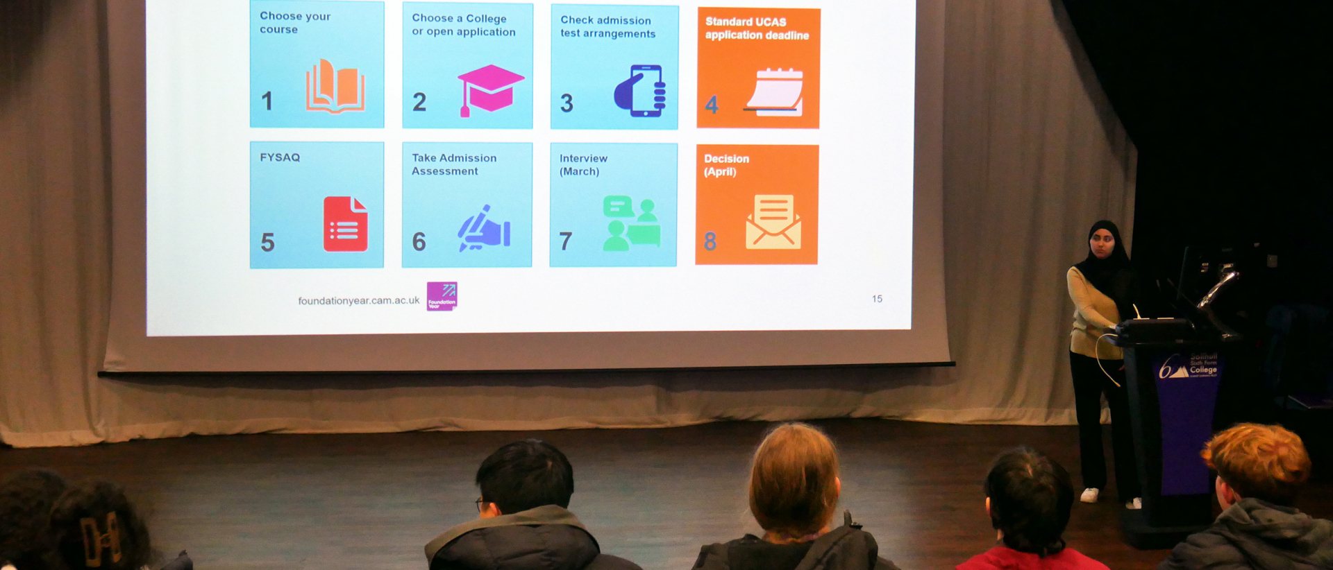 Ex-student Malikah Khan returned to Solihull Sixth Form College to talk to students about what it is like to study the Foundation Year programme at the University of Cambridge.