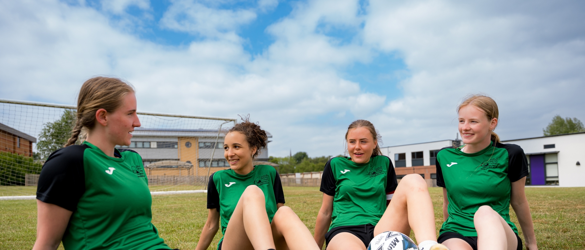 Students taking a break from Girls Football at Solihull Sixth Form College