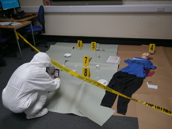 Students at Solihull Sixth Form College participate in a crime scene class in Criminology