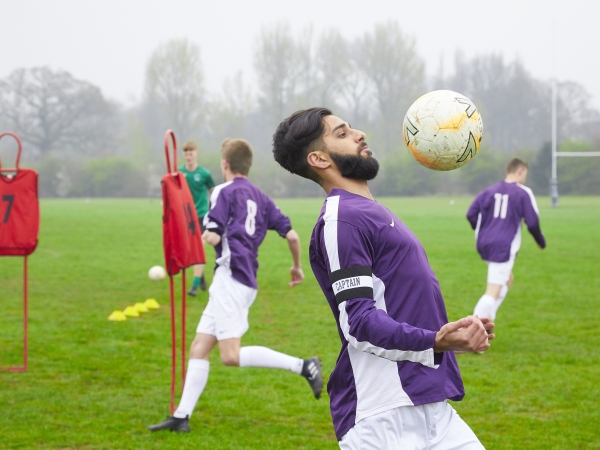 Students at Solihull Sixth Form College participate in football training