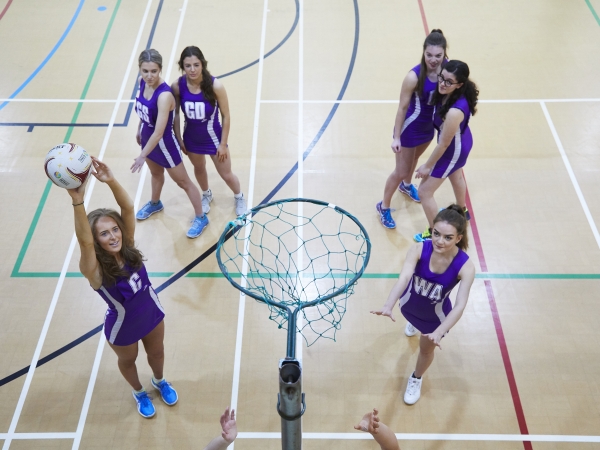 Students at Solihull Sixth Form College play netball