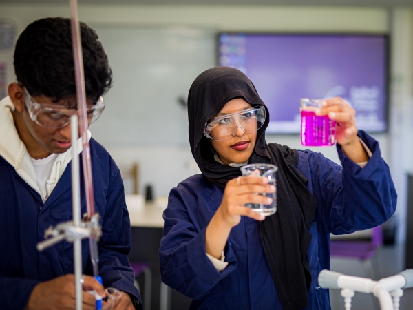 Students at Solihull Sixth Form College participate in a science experiment