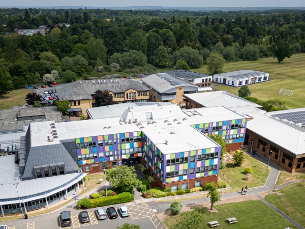 Aerial view of Solihull Sixth Form College's green belt campus