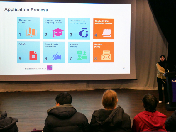 Ex-student Malikah Khan returned to Solihull Sixth Form College to talk to students about what it is like to study the Foundation Year programme at the University of Cambridge.