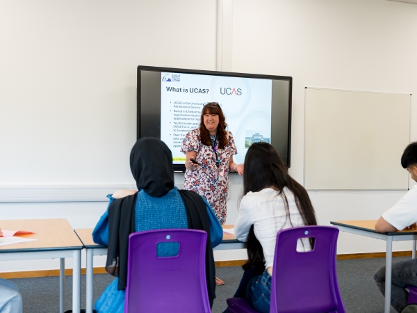 Students on campus at Solihull Sixth Form College in a Personal Development lesson