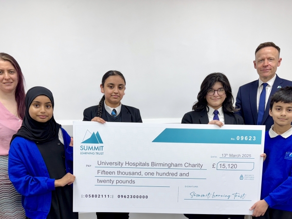 The Summit Learning Trust and all its academies raised £15,120 for University Hospitals Birmingham Charity in the 2024/25 academic year